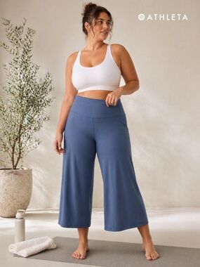 Athleta Elation Wide Crop Pants Blue High Rise Flare Yoga 1X